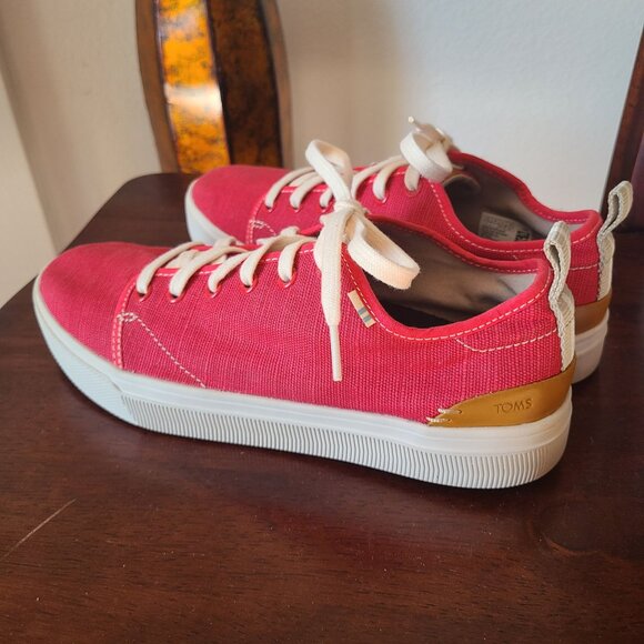 Toms US Mens Size 8 TRVL LITE Red Canvas Sneakers Lace Up Comfort Casual - Picture 2 of 10